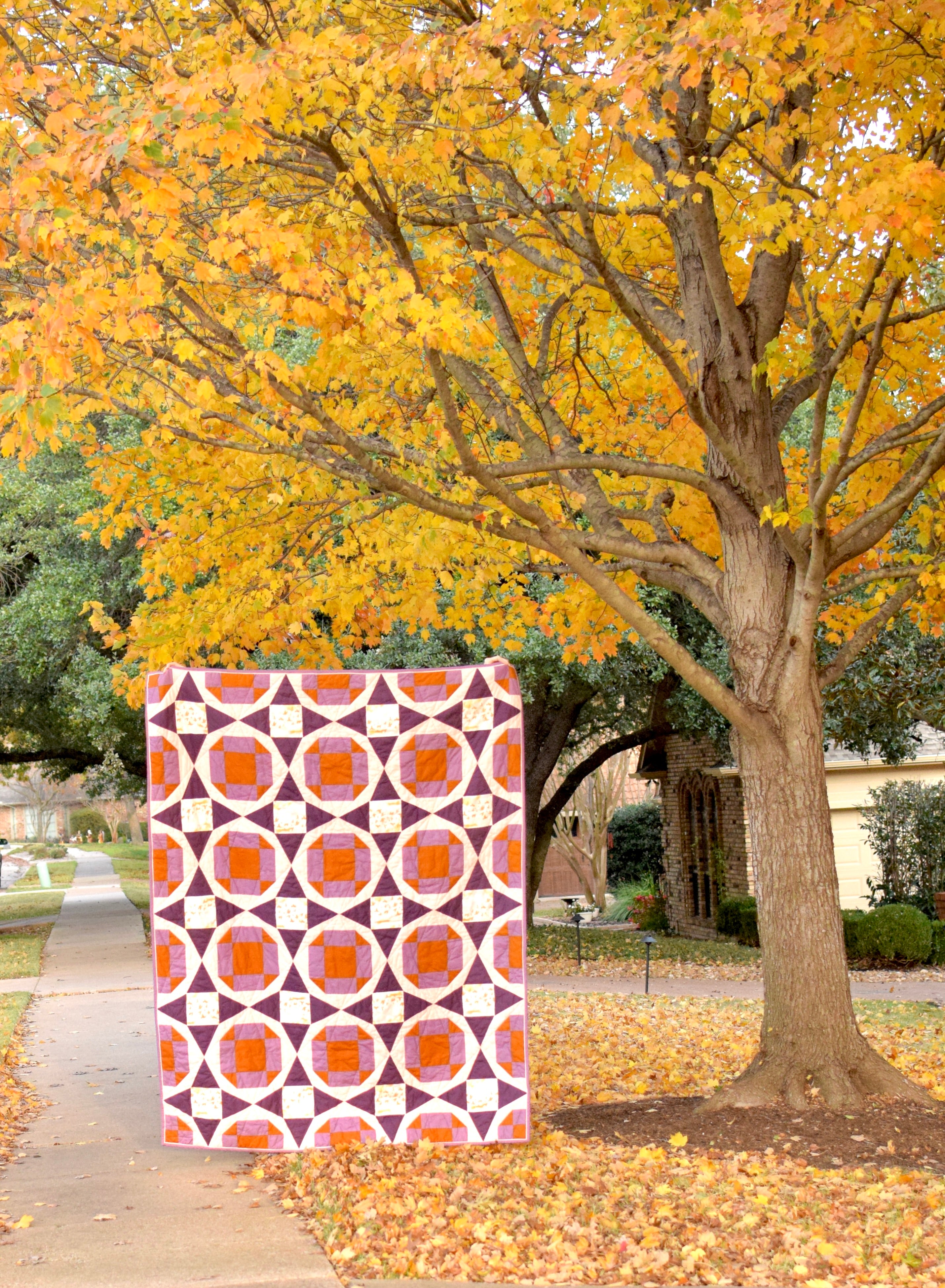 Fall inspired Encore Quilt by Cotton Splendor. A traditional quilt that uses a Tri-Recs Tool or included templates. Suitable for the intermediate beginner quilter. 